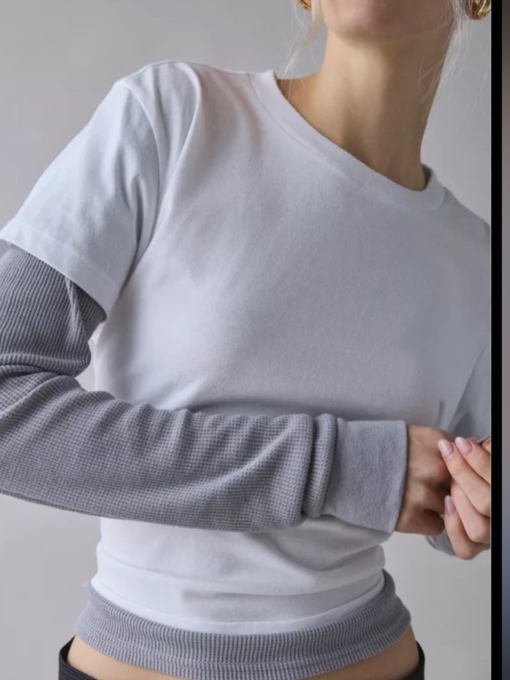 BDG White Top with Gray Layered Long Sleeves